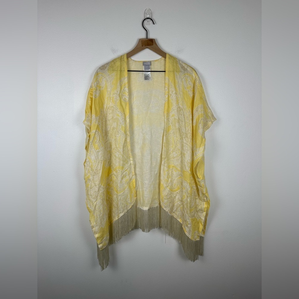 Chico’s 100%‎ Linen Paisley Ruana Wrap Cardigan Women’s Sz S/M lightweight - Picture 3 of 6